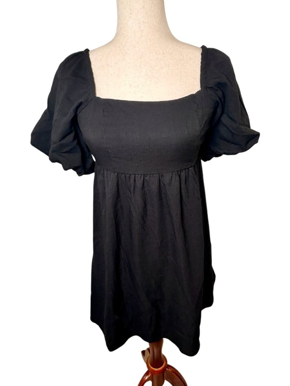 And Now This Black Square Neck Puff Sleeve Mini Dress Size XS